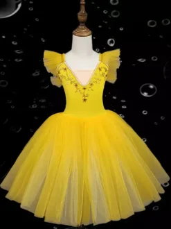 Ballet Dance Costumes Pink Girl's Embroidery Ballerina Polyester Dress Performance Wear