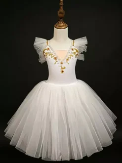 Ballet Dance Costumes Pink Girl's Embroidery Ballerina Polyester Dress Performance Wear