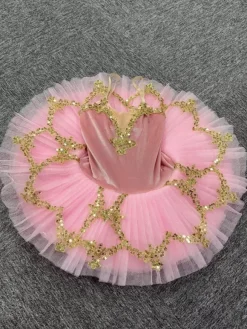 Ballet Dance Costumes Pink Girl's Kid's Ballerina Ruffles Lace Polyester Dress Dancing Wear