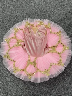 Ballet Dance Costumes Pink Girl's Kid's Ballerina Ruffles Lace Polyester Dress Dancing Wear
