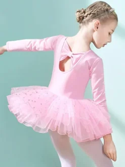 Ballet Dance Costumes Pink Women's Kid's Dancer Cut Out Ruffles Polka Dot Pleated Cotton Blend Dress Tunic performance wear