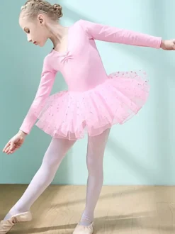 Ballet Dance Costumes Pink Women's Kid's Dancer Cut Out Ruffles Polka Dot Pleated Cotton Blend Dress Tunic performance wear