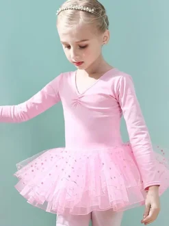 Ballet Dance Costumes Pink Women's Kid's Dancer Cut Out Ruffles Polka Dot Pleated Cotton Blend Dress Tunic performance wear