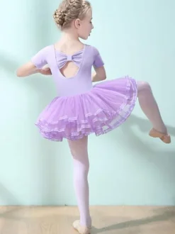 Ballet Dance Costumes Pink Women's Kid's Dancer Cut Out Ruffles Artwork Pleated Cotton Blend Dress Tunic performance wear