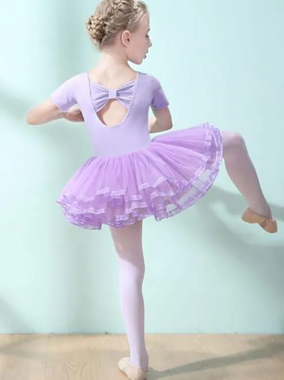 Ballet Dance Costumes Pink Women's Kid's Dancer Cut Out Ruffles Artwork Pleated Cotton Blend Dress Tunic performance wear