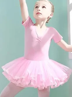 Ballet Dance Costumes Pink Women's Kid's Dancer Cut Out Ruffles Artwork Pleated Cotton Blend Dress Tunic performance wear