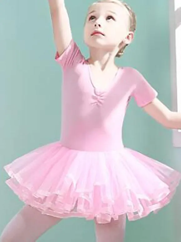 Ballet Dance Costumes Pink Women's Kid's Dancer Cut Out Ruffles Artwork Pleated Cotton Blend Dress Tunic performance wear