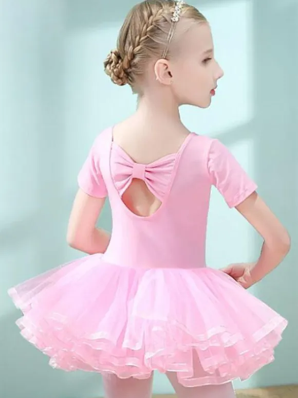 Ballet Dance Costumes Pink Women's Kid's Dancer Cut Out Ruffles Artwork Pleated Cotton Blend Dress Tunic performance wear