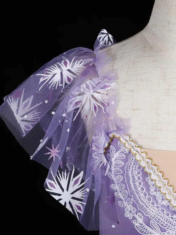 Ballet Dance Costumes Purple Women's Kid's Ballerina Ruffles Lace Floral Print Polyester Dress Dancing Wear