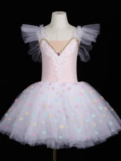 Ballet Dance Costumes Purple Women's Kid's Ballerina Ruffles Lace Floral Print Polyester Dress Dancing Wear