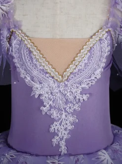 Ballet Dance Costumes Purple Women's Kid's Ballerina Ruffles Lace Floral Print Polyester Dress Dancing Wear