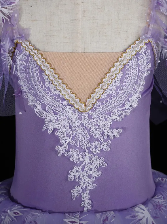 Ballet Dance Costumes Purple Women's Kid's Ballerina Ruffles Lace Floral Print Polyester Dress Dancing Wear