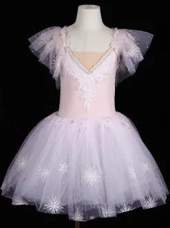 Ballet Dance Costumes Purple Women's Kid's Ballerina Ruffles Lace Floral Print Polyester Dress Dancing Wear