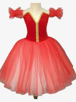 Ballet Dance Costumes Red Girl's Kid's Ballerina Ruffles Lace Polyester Dress Dancing Wear