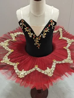 Ballet Dance Costumes Red Girl's Kid's Ballerina Applique Rhinestones Lace Polyester Dress Set Dancing Wear