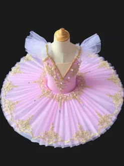 Ballet Dance Costumes White Women's Kid's Ballerina Pearls Ruffles Lace Polyester Dress Dancing Wear