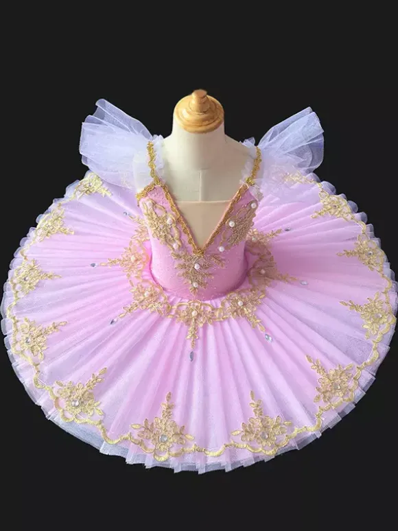 Ballet Dance Costumes White Women's Kid's Ballerina Pearls Ruffles Lace Polyester Dress Dancing Wear