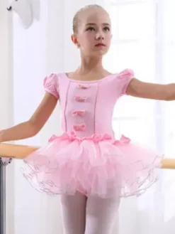 Ballet Dance Dress Costume For Kids Lilac Bow Leotard Performance Tutu Dress