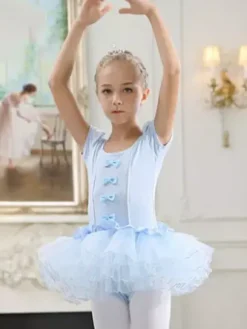 Ballet Dance Dress Costume For Kids Lilac Bow Leotard Performance Tutu Dress