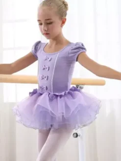 Ballet Dance Dress Costume For Kids Lilac Bow Leotard Performance Tutu Dress