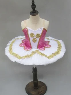 Ballet Dance Dress Pink Sequin Straps Dress Girls Tutu Ballerina Dresses