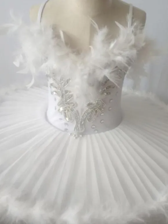 Ballet Dress Black Girl's Kid's Ballerina Feathers Ruffles Lace Polyester Dress Dancing Wear