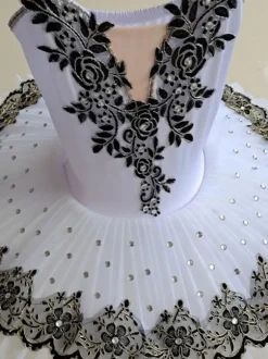 Ballet Dress Black Girl's Kid's Ballerina Embroidered Rhinestones Lace Polyester Dress Dancing Wear