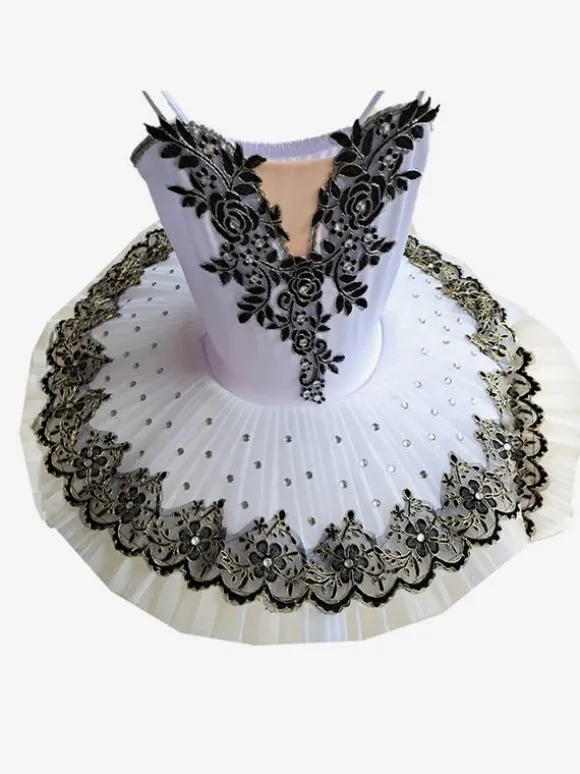 Ballet Dress Black Girl's Kid's Ballerina Embroidered Rhinestones Lace Polyester Dress Dancing Wear