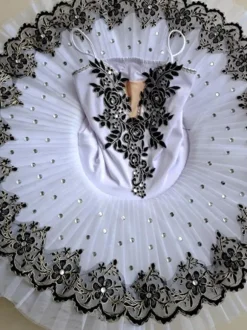 Ballet Dress Black Girl's Kid's Ballerina Embroidered Rhinestones Lace Polyester Dress Dancing Wear