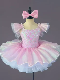 Ballet Dress Bow Violet Girl's Ballerina Polyester Dress Dancing Wear