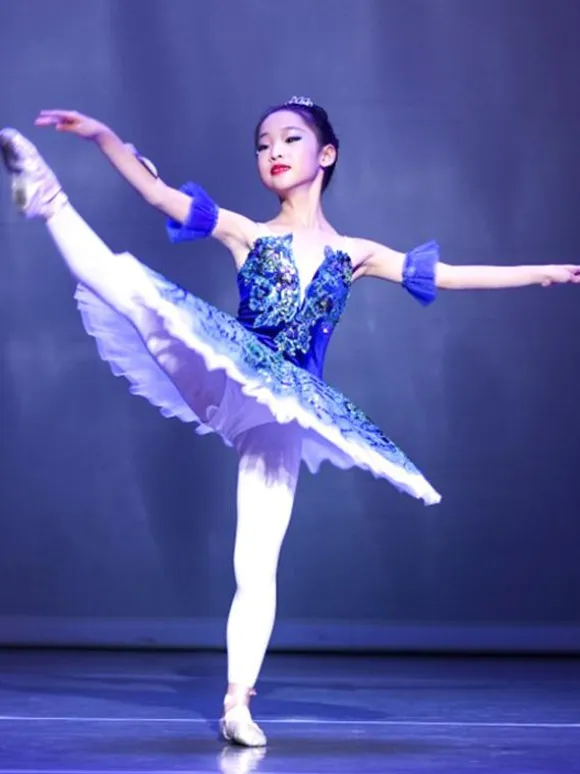 Ballet Dress Deep Blue Adults Kid's Ballerina Ruffles Lace Floral Print Polyester Dress Performance Wear