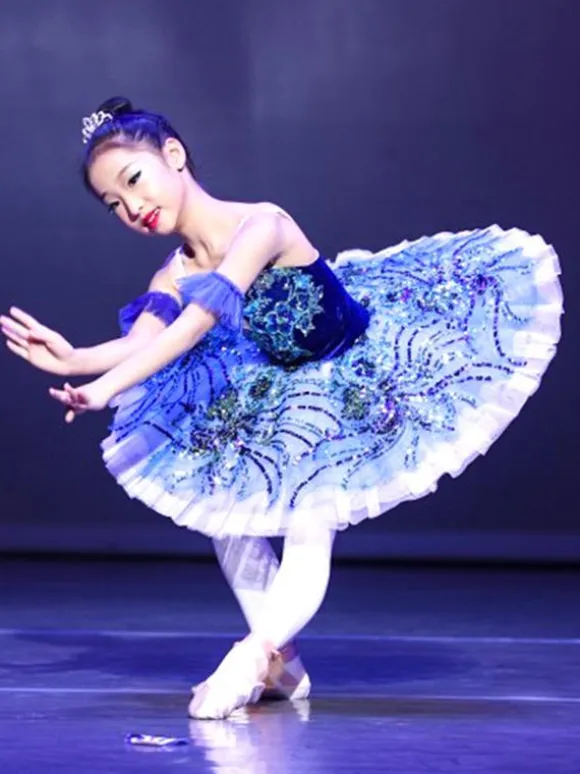 Ballet Dress Deep Blue Adults Kid's Ballerina Ruffles Lace Floral Print Polyester Dress Performance Wear