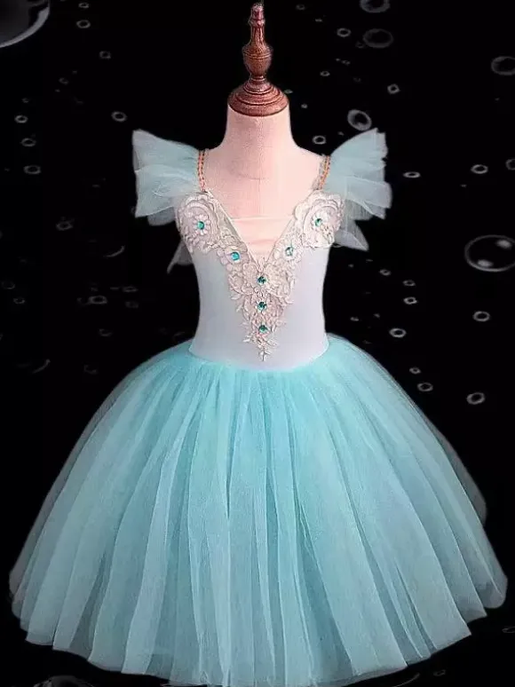 Ballet Dress Kids Girls Camisole Lace Open Shoulder Skirted Leotard Swan Lake Tutu Ballerina Costumes for Competition