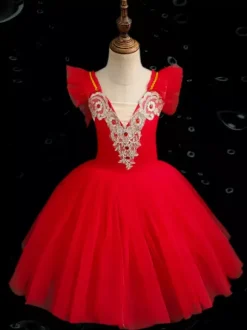 Ballet Dress Kids Girls Camisole Lace Open Shoulder Skirted Leotard Swan Lake Tutu Ballerina Costumes for Competition