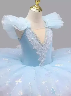 Ballet Dress Light Sky Blue Girl's Kid's Snow Applique Ballerina Polyester Dress Performance Wear