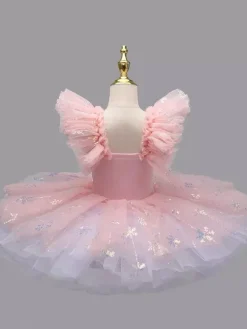 Ballet Dress Light Sky Blue Girl's Kid's Snow Applique Ballerina Polyester Dress Performance Wear