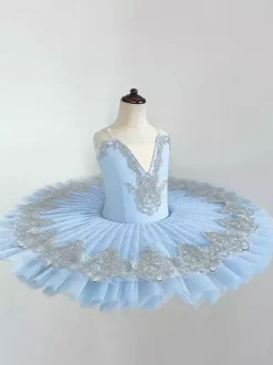 Ballet Dress Light Sky Blue Women's Adult's Ballerina Ruffles Lace Polyester Dress Dancing Wear