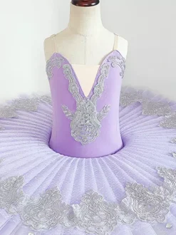 Ballet Dress Light Sky Blue Women's Adult's Ballerina Ruffles Lace Polyester Dress Dancing Wear