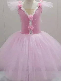 Ballet Dress Pink Girl's Kid's Ballerina Rhinestones Lace Lace Polyester Dress Set Performance Wear