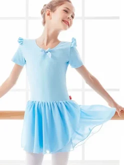Ballet Dress Pink Women's Kid's Ballerina Bows Pleated Artwork Backless Lycra Spandex Dress Tunic dancing wear
