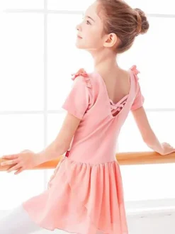 Ballet Dress Pink Women's Kid's Ballerina Bows Pleated Artwork Backless Lycra Spandex Dress Tunic dancing wear