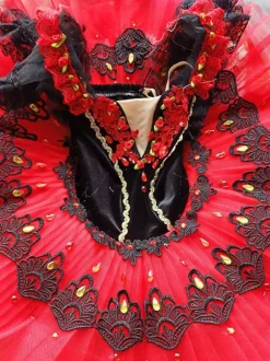 Ballet Dress Red Girl's Adult's Ballerina Rhinestones Flowers Lace Polyester Dress Set Performance Wear