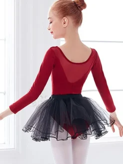 Ballet Dress Red Women's Kid's Dancer Bows Pleated Color Block Pleated Cotton Blend Jumpsuit Set dancing wear