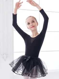 Ballet Dress Red Women's Kid's Dancer Bows Pleated Color Block Pleated Cotton Blend Jumpsuit Set dancing wear