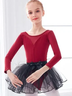 Ballet Dress Red Women's Kid's Dancer Bows Pleated Color Block Pleated Cotton Blend Jumpsuit Set dancing wear
