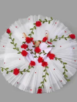 Ballet Dress White Girl's Kid's Ballerina Flowers Polyester Dress Set Performance Wear