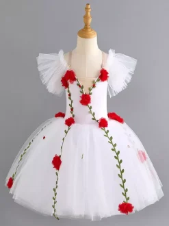 Ballet Dress White Girl's Kid's Flower Applique Ballerina Polyester Dress Dancing Wear