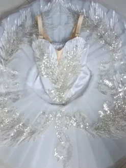 Ballet Dress White Women's Adult's Ballerina Sequins Ruffles Lace Polyester Dress Dancing Wear