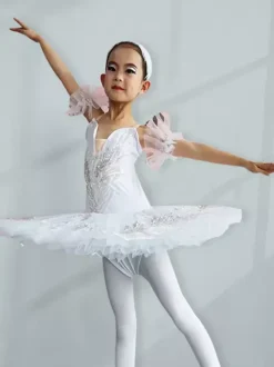 Ballet Dress White Women's Adult's Ballerina Sequins Ruffles Lace Polyester Dress Dancing Wear