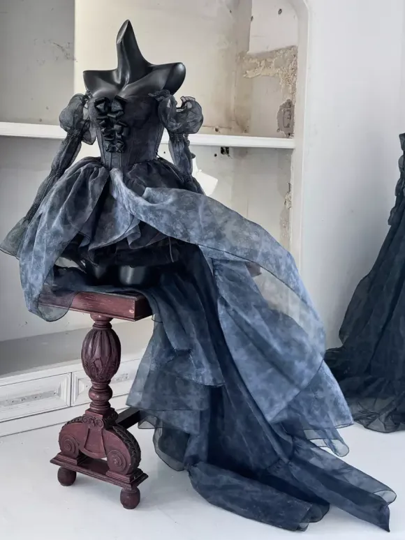 Ballet Sweet Lolita Dress Long Sleeves Bows Black Lolita Dress With Train